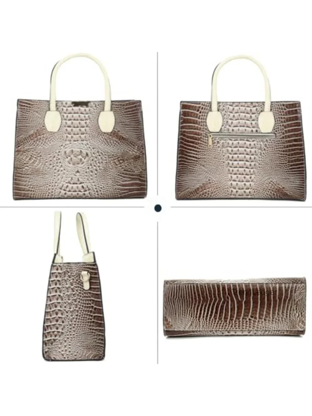 Patent PU Leather Tote Satchel Handbag Set Crocodile Pattern 3 Pcs
